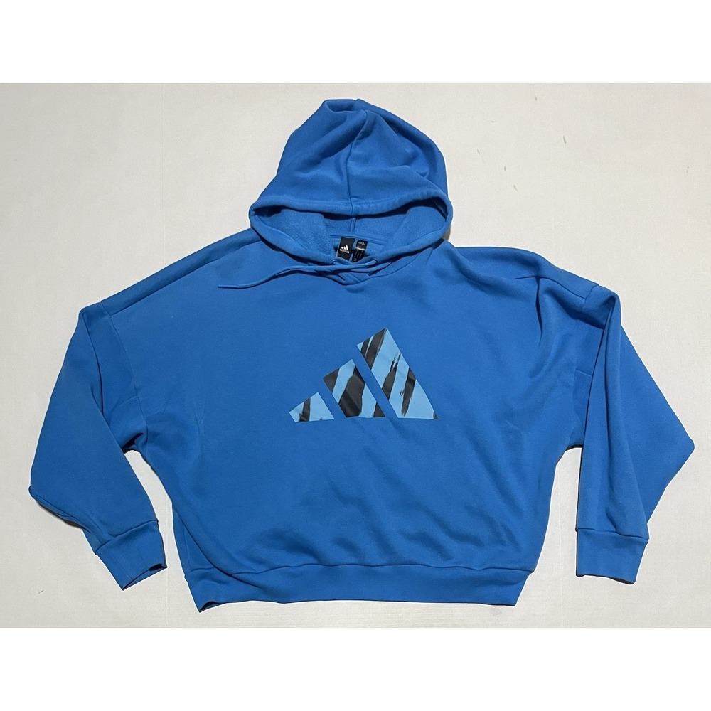 Adidas Hoodie Size XL Womens Cropped Blue Running Camo Logo Pullover